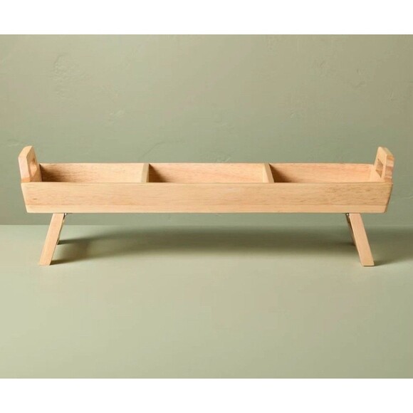 Hearth & Hand Magnolia Foldable Wood Serving Tray 19” Brown Portable Table Stand - Picture 1 of 9